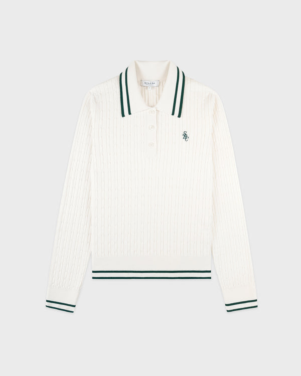 sporty & rich SRC Mini Cable LS Polo - Ecru/Forest