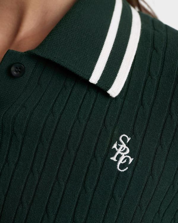 Sporty & Rich SRC Mini Cable LS Polo - Forest/Ecru