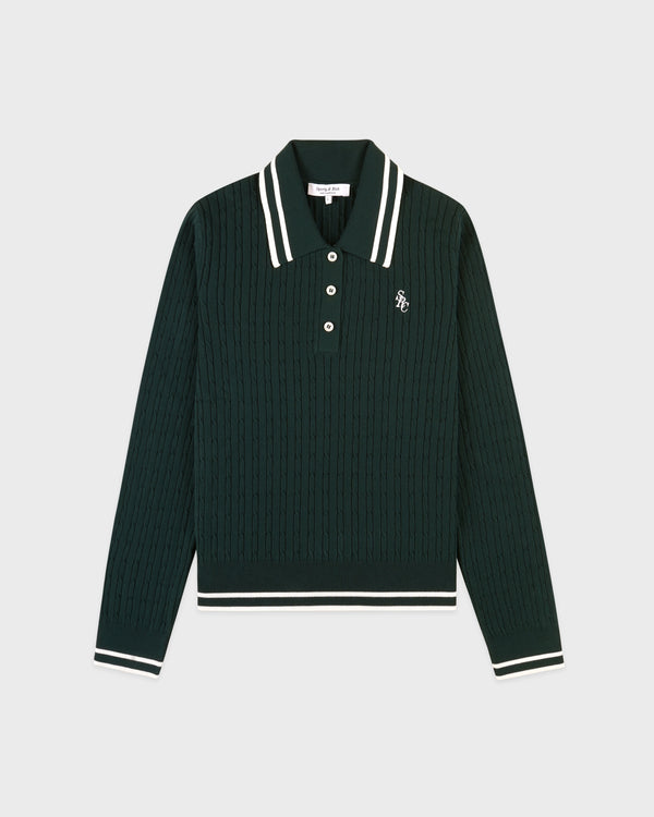sporty & rich SRC Mini Cable LS Polo - Forest/Ecru