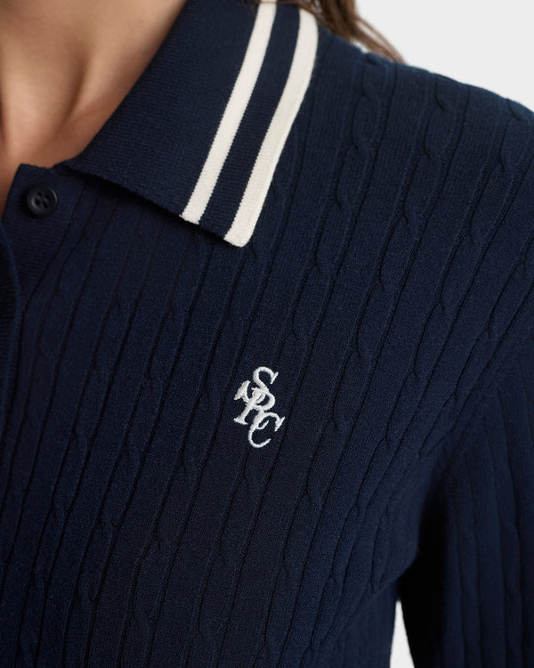 Sporty & Rich SRC Mini Cable LS Polo - Navy/Ecru