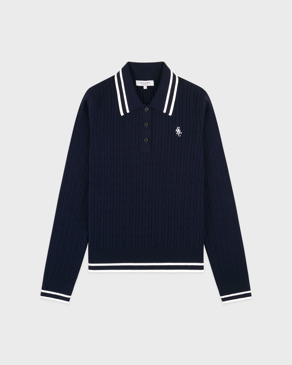 sporty & rich SRC Mini Cable LS Polo - Navy/Ecru