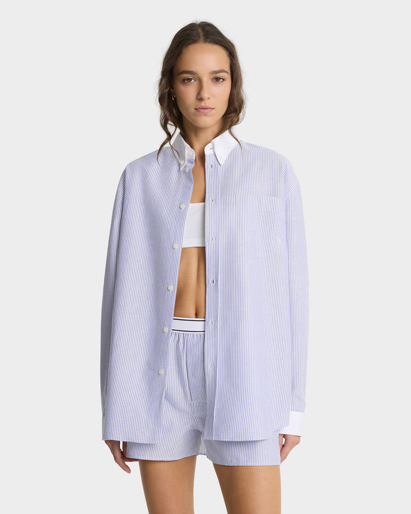 Sporty & Rich SRC Oversized Oxford Shirt - Navy Stripe
