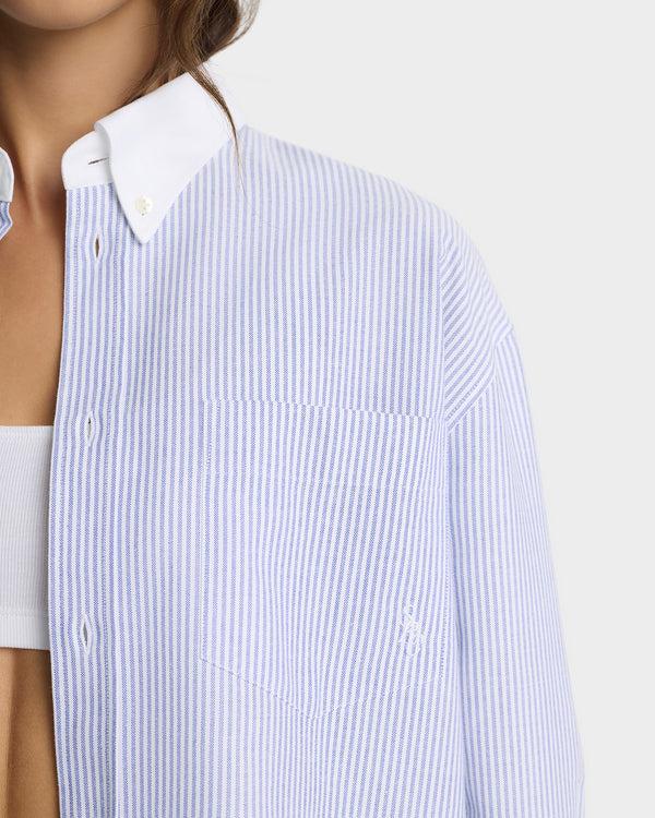 Sporty & Rich SRC Oversized Oxford Shirt - Navy Stripe