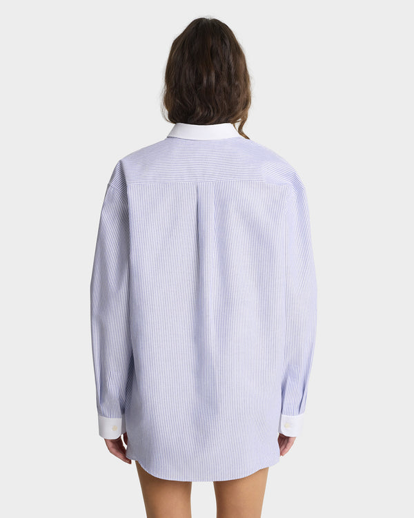 Sporty & Rich SRC Oversized Oxford Shirt - Navy Stripe