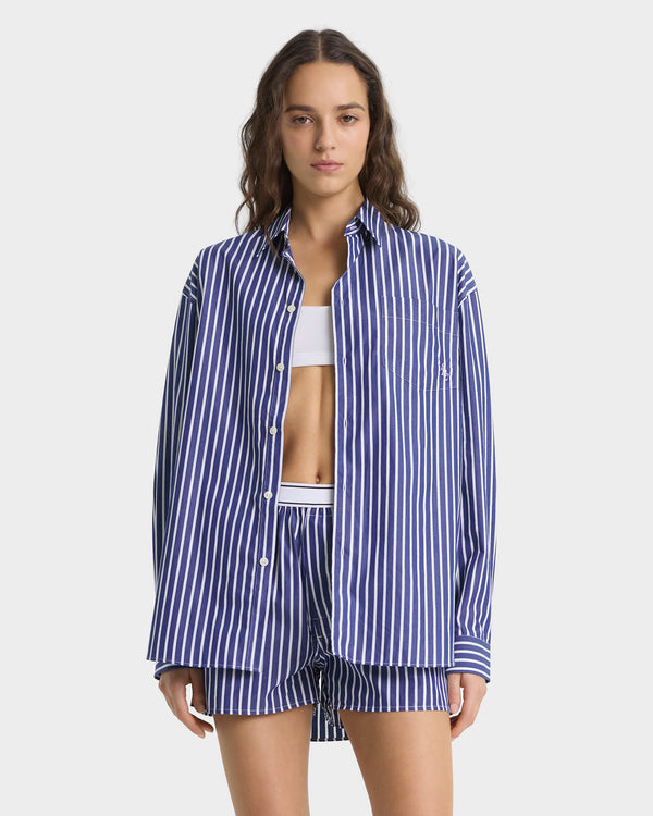 Sporty & Rich SRC Oversized Shirt - Navy Stripe