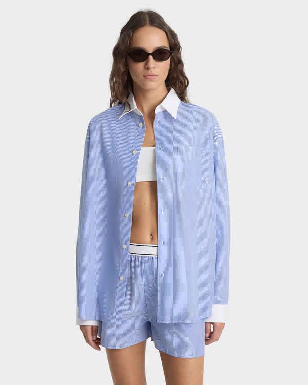 Sporty & Rich SRC Oversized Shirt - Navy Stripe