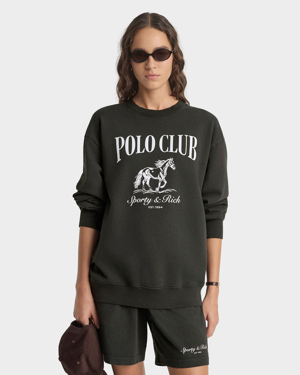 Sporty & Rich Stallion Crewneck - Faded Black/White