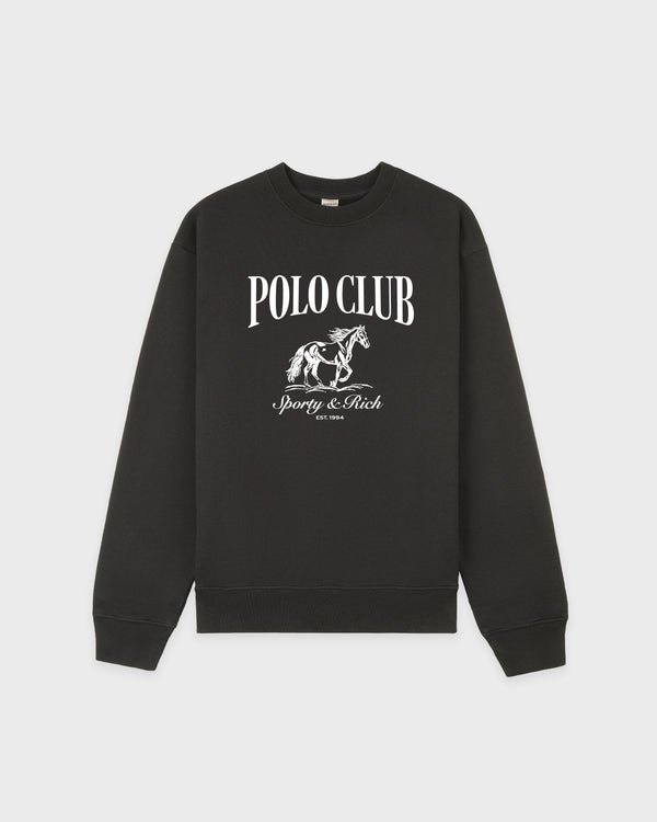 sporty & rich Stallion Crewneck - Faded Black/White