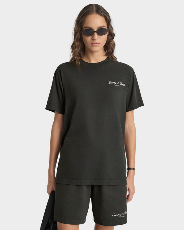 Sporty & Rich Stallion T-Shirt - Faded Black/White