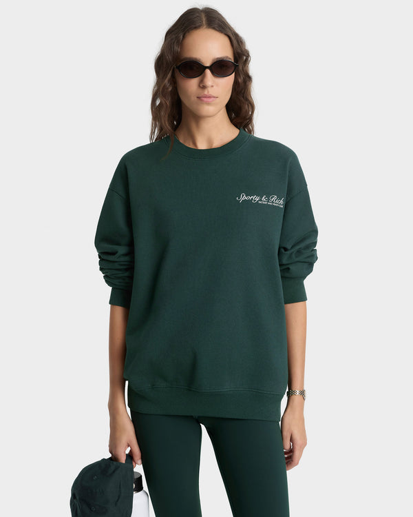 Sporty & Rich Syracuse Crewneck - Forest/White