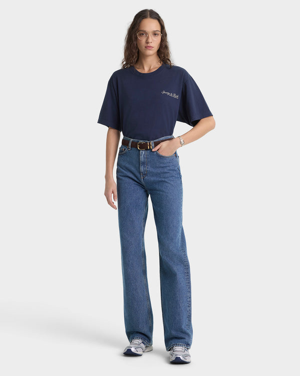 Sporty & Rich Syracuse T-Shirt - Navy/Ecru