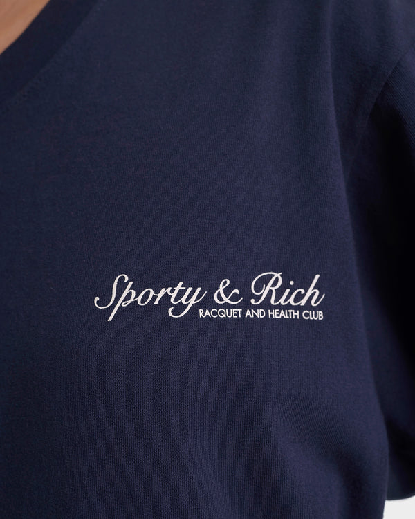 Sporty & Rich Syracuse T-Shirt - Navy/Ecru