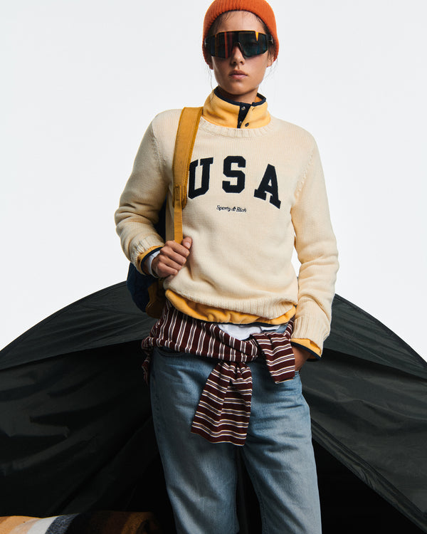 Sporty & Rich USA Knitted Sweater - Ecru/Navy
