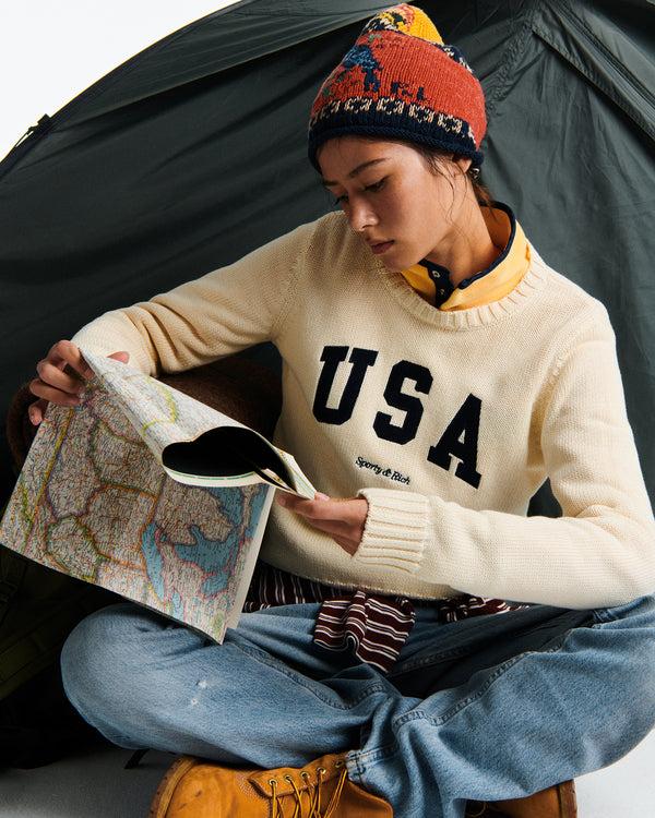 Sporty & Rich USA Knitted Sweater - Ecru/Navy