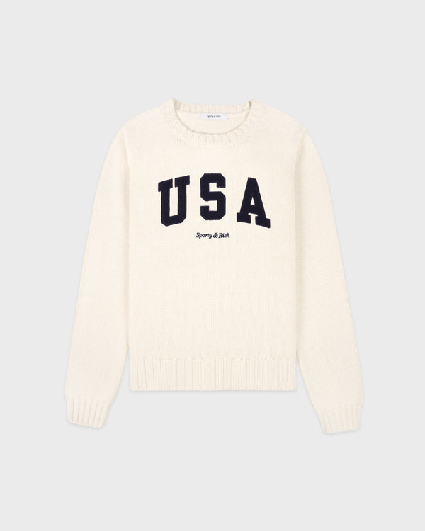 sporty & rich USA Knitted Sweater - Ecru/Navy