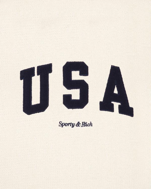 Sporty & Rich USA Knitted Turtleneck - Ecru/Navy