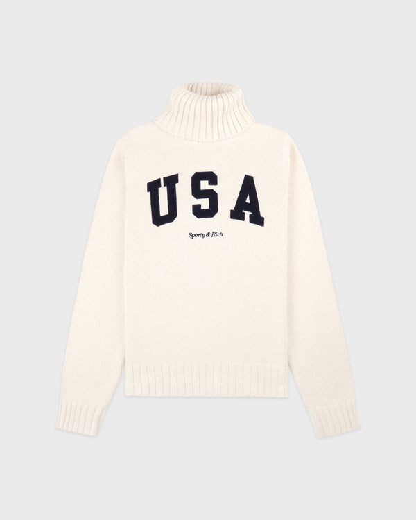 sporty & rich USA Knitted Turtleneck - Ecru/Navy