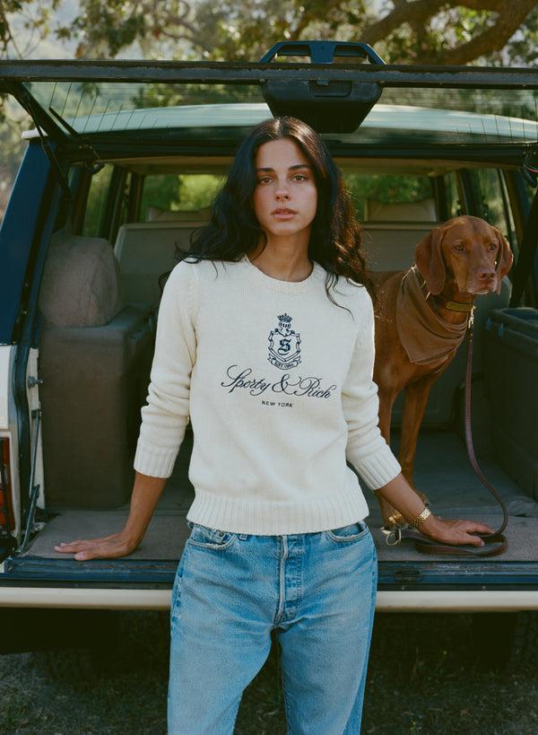 Sporty & Rich Vendome Knitted Sweater - Ecru/Navy