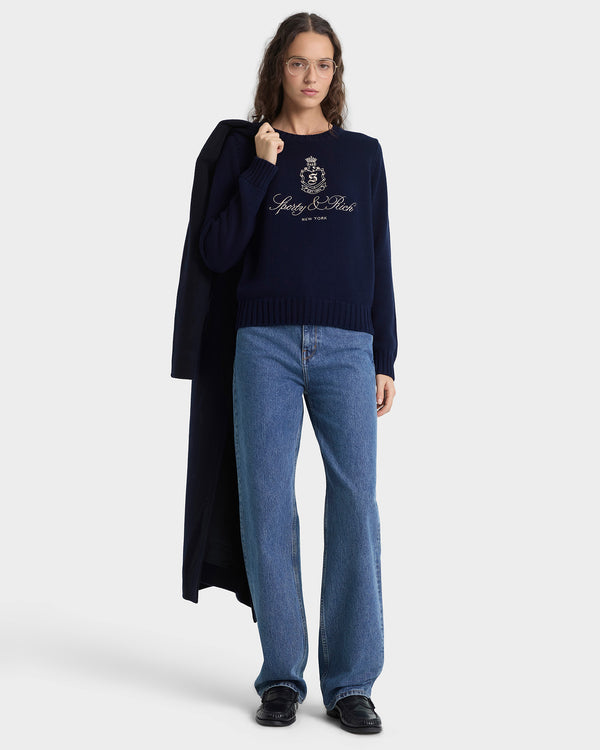 Sporty & Rich Vendome Knitted Sweater - Navy/Ecru