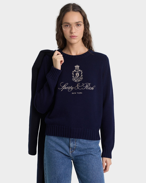 Sporty & Rich Vendome Knitted Sweater - Navy/Ecru