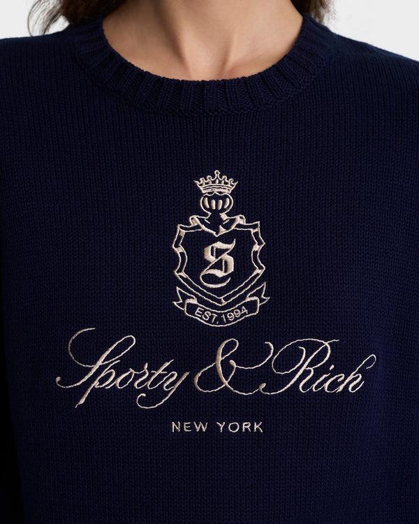 Sporty & Rich Vendome Knitted Sweater - Navy/Ecru