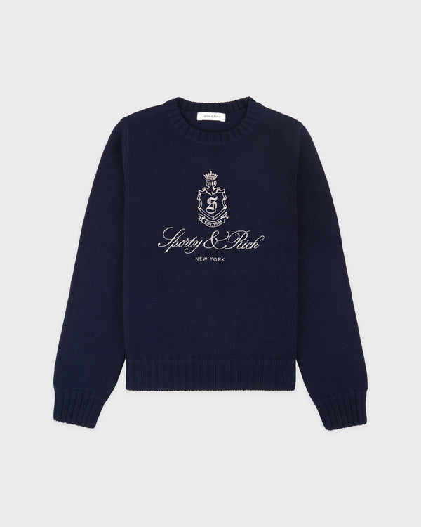 sporty & rich Vendome Knitted Sweater - Navy/Ecru