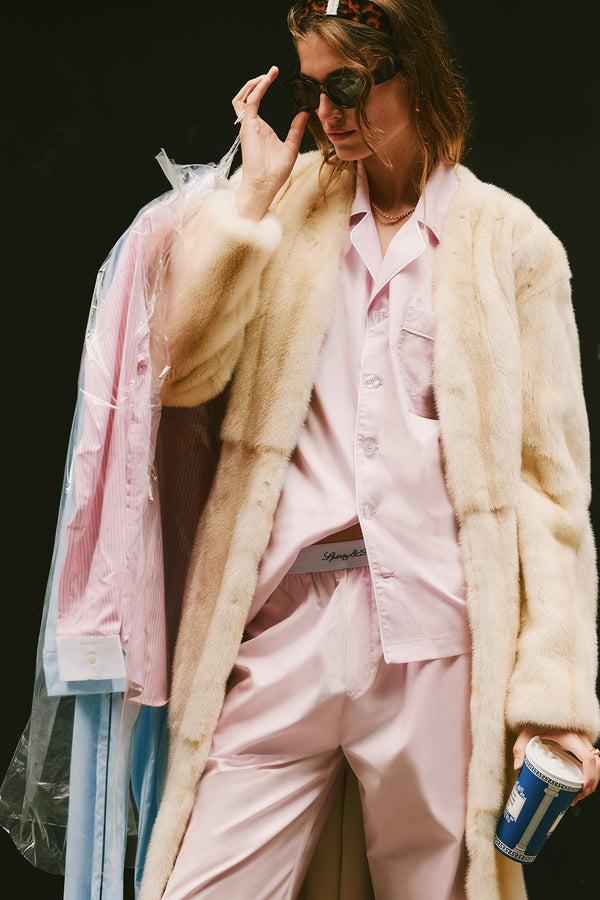 Sporty & Rich Vendome Pyjama Shirt - Ballet/White