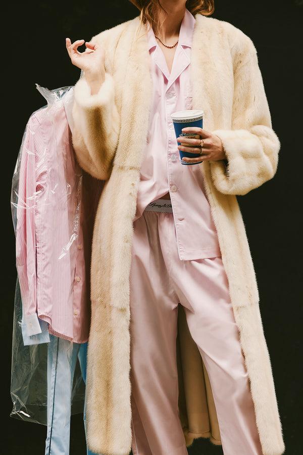 Sporty & Rich Vendome Pyjama Shirt - Ballet/White