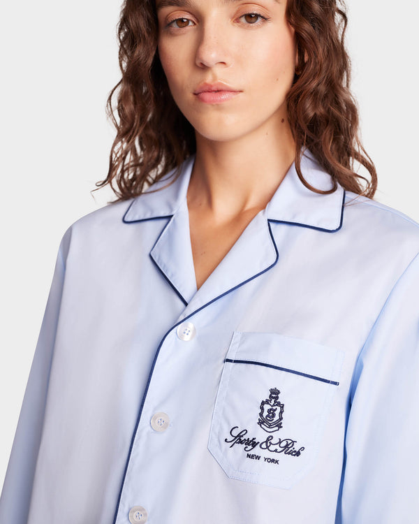 Sporty & Rich Vendome Pyjama Shirt - Sky Blue/Navy