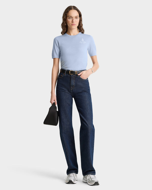 Sporty & Rich Vendome SS Merino Sweater - Ciel/White