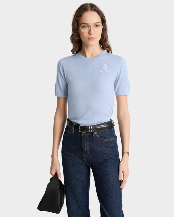 Sporty & Rich Vendome SS Merino Sweater - Ciel/White