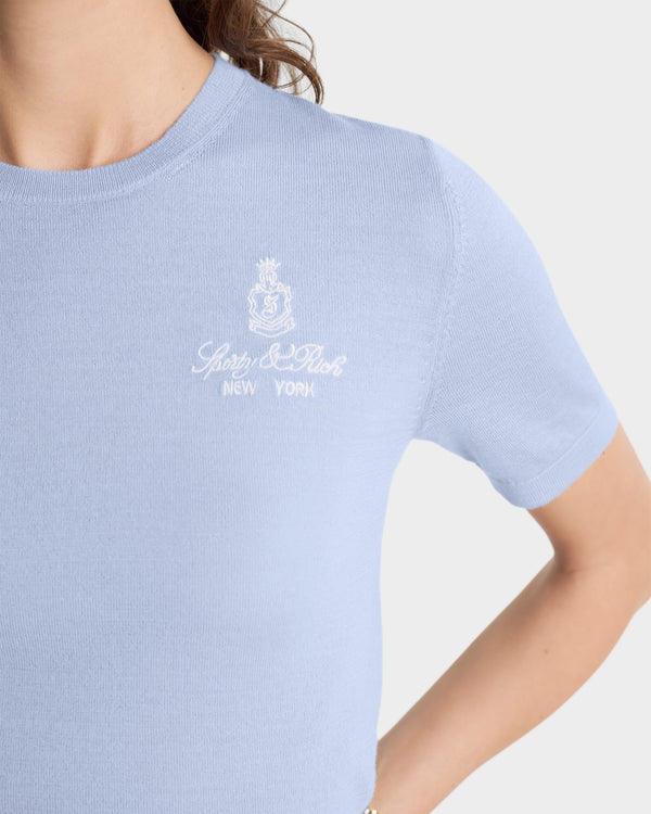 Sporty & Rich Vendome SS Merino Sweater - Ciel/White