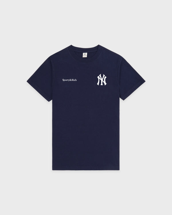 sporty & rich Yankees Curve T-Shirt - Navy/White