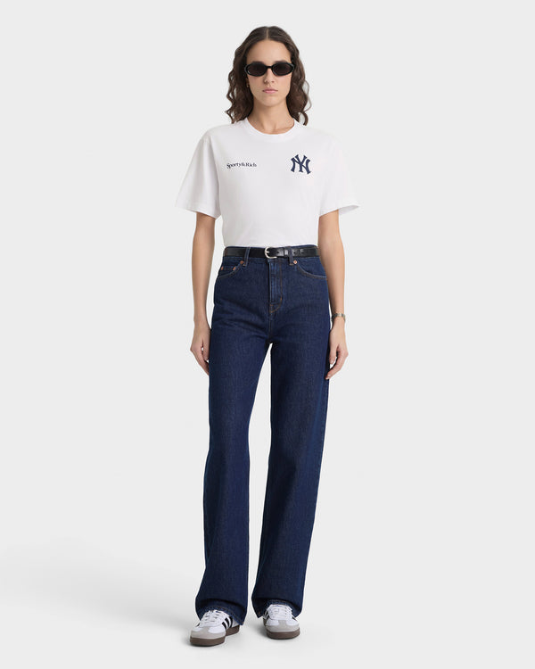 Sporty & Rich Yankees Curve T-Shirt - White/Navy