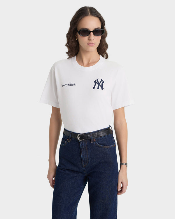 Sporty & Rich Yankees Curve T-Shirt - White/Navy