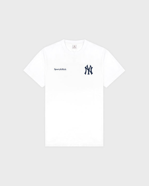 sporty & rich Yankees Curve T-Shirt - White/Navy