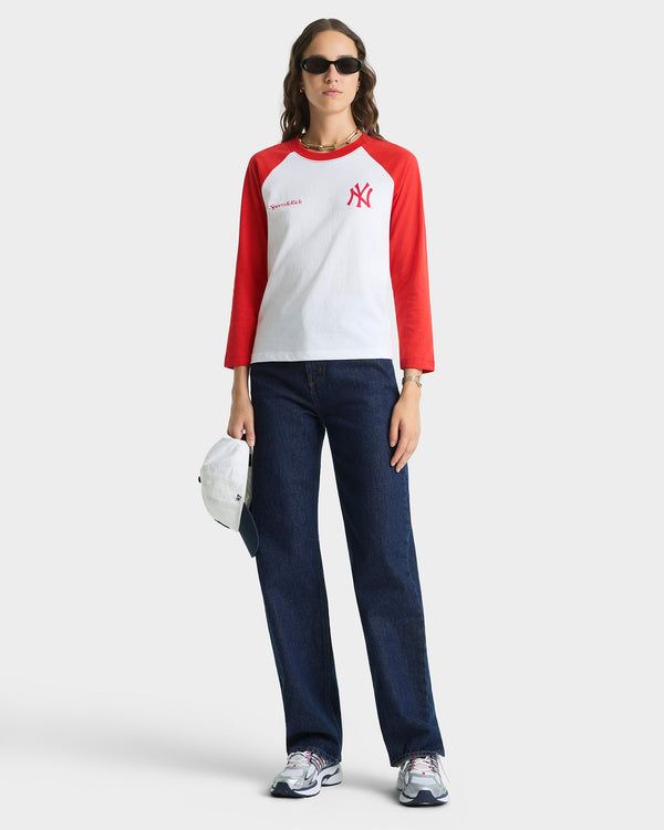 Sporty & Rich Yankees Serif Baseball Tee - White/Red
