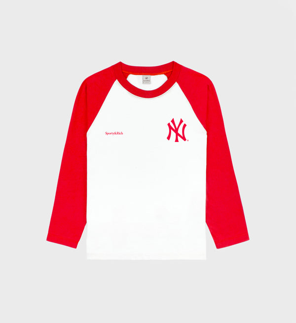 sporty & rich Yankees Serif Baseball Tee - White/Red