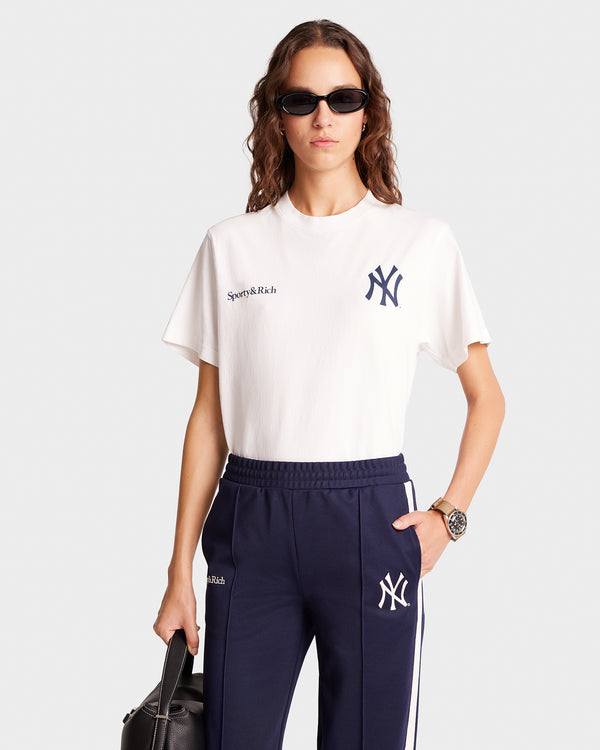 Sporty & Rich Yankees Serif Track Pants - Navy/White