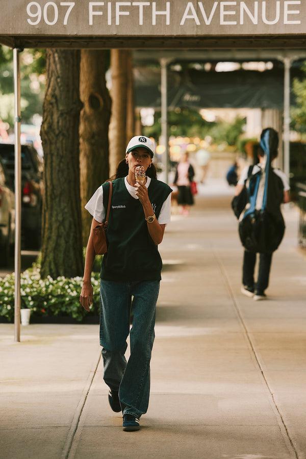 Sporty & Rich Yankees Serif V-Neck Vest - Forest/White