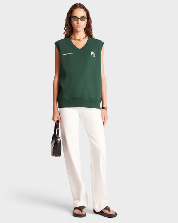 Sporty & Rich Yankees Serif V-Neck Vest - Forest/White