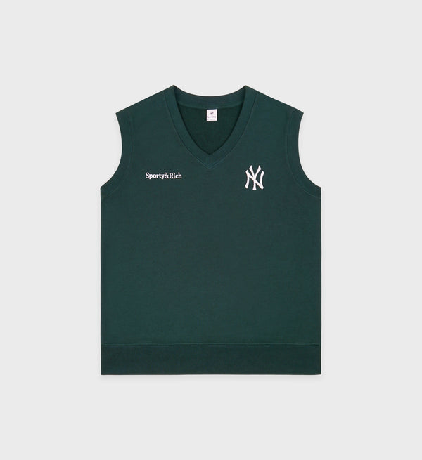 sporty & rich Yankees Serif V-Neck Vest - Forest/White