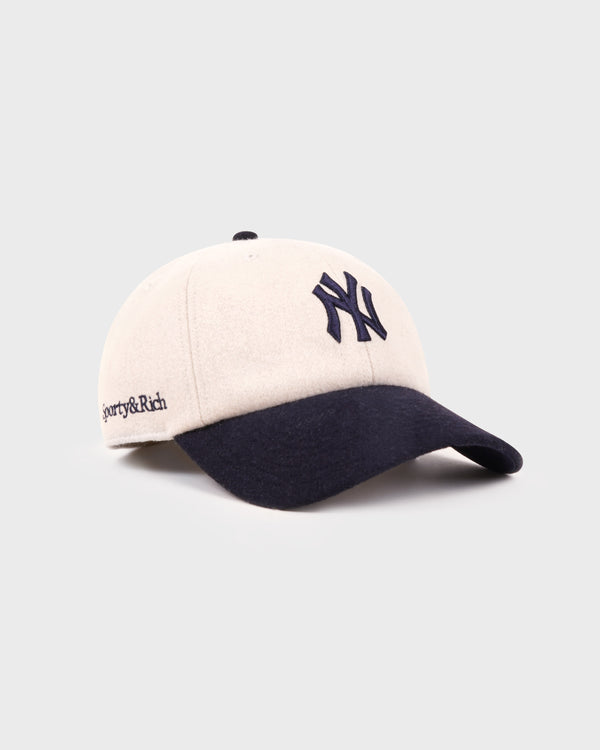 Sporty & Rich Yankees Serif Wool Hat - Ecru/Navy