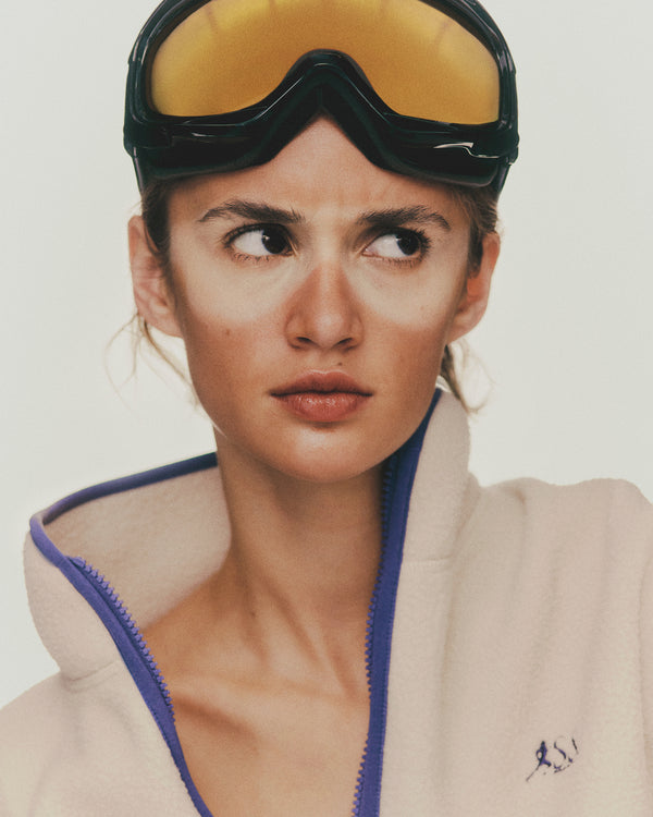 Sporty & Rich SR Runner Sherpa Quarter Zip - Cream/Dustry Grape