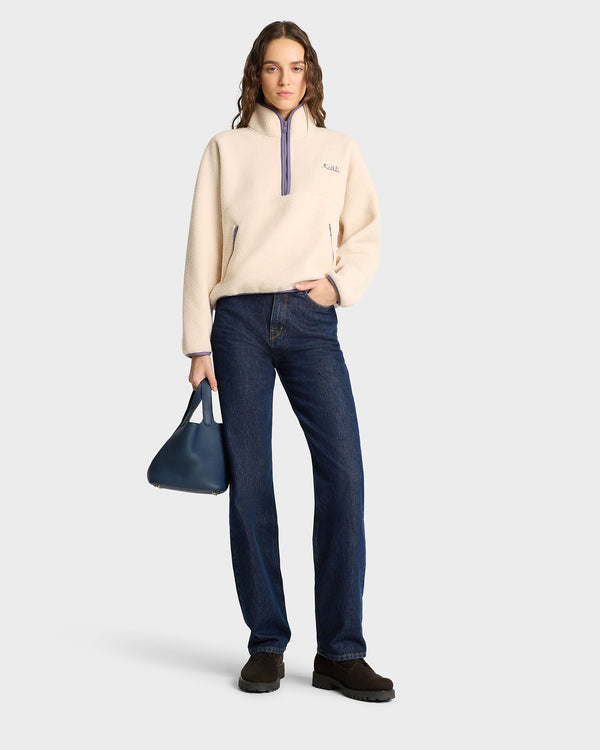 Sporty & Rich SR Runner Sherpa Quarter Zip - Cream/Dustry Grape