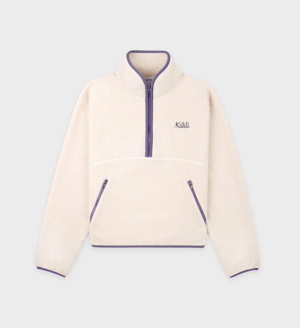 sporty & rich SR Runner Sherpa Quarter Zip - Cream/Dustry Grape