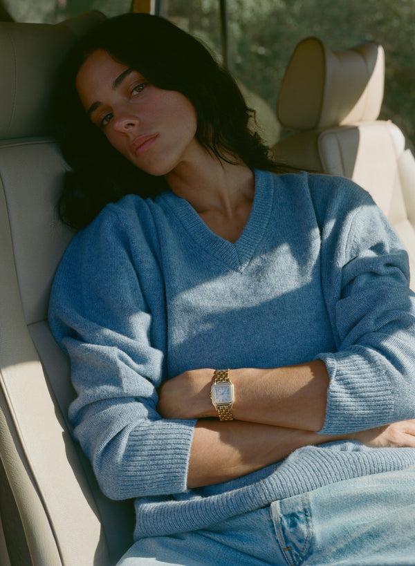 Sporty & Rich SRC Cashmere V-Neck Sweater - Colony Blue