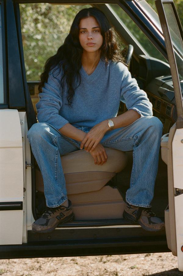 Sporty & Rich SRC Cashmere V-Neck Sweater - Colony Blue