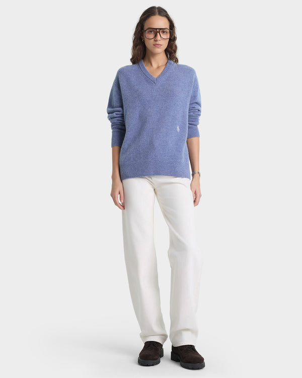 Sporty & Rich SRC Cashmere V-Neck Sweater - Colony Blue
