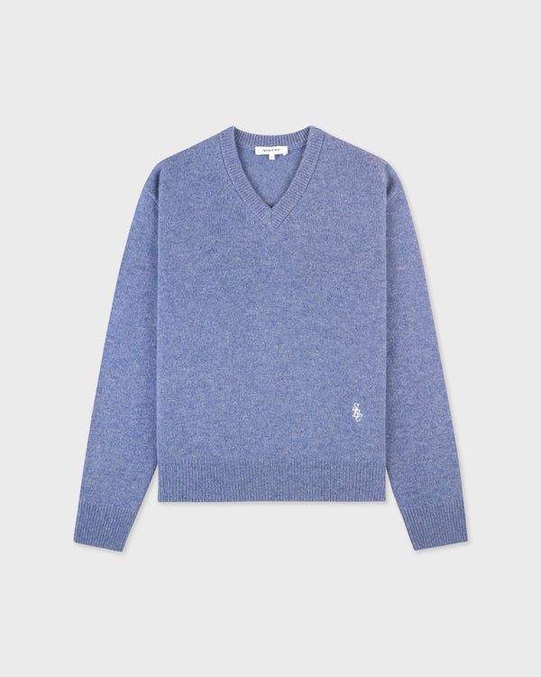 sporty & rich SRC Cashmere V-Neck Sweater - Colony Blue